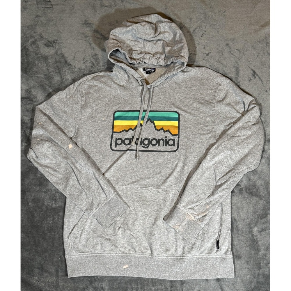 Patagonia Hoodie Mens Medium Gray Organic Cotton Logo Graphic Pullover STY39489